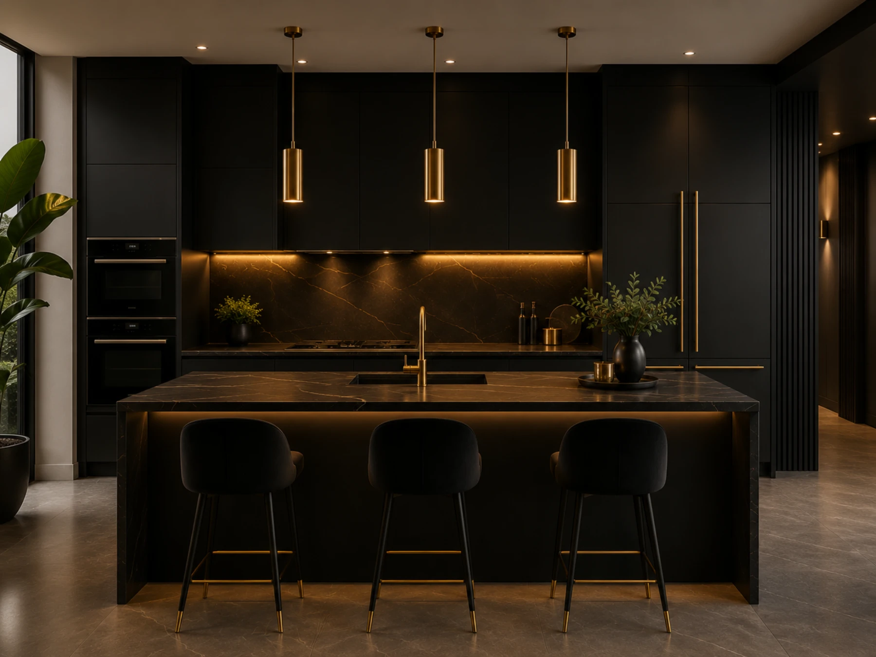 Black and gold fitted kitchen project